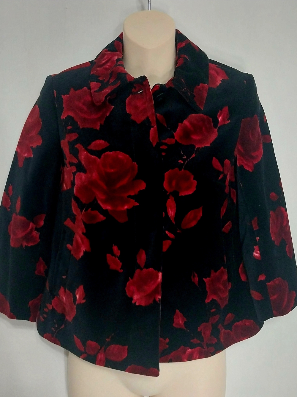 🔵BOGO FREE🔵 Talbots Blazer Black Velvet Floral Roses Petites Sz 0P
